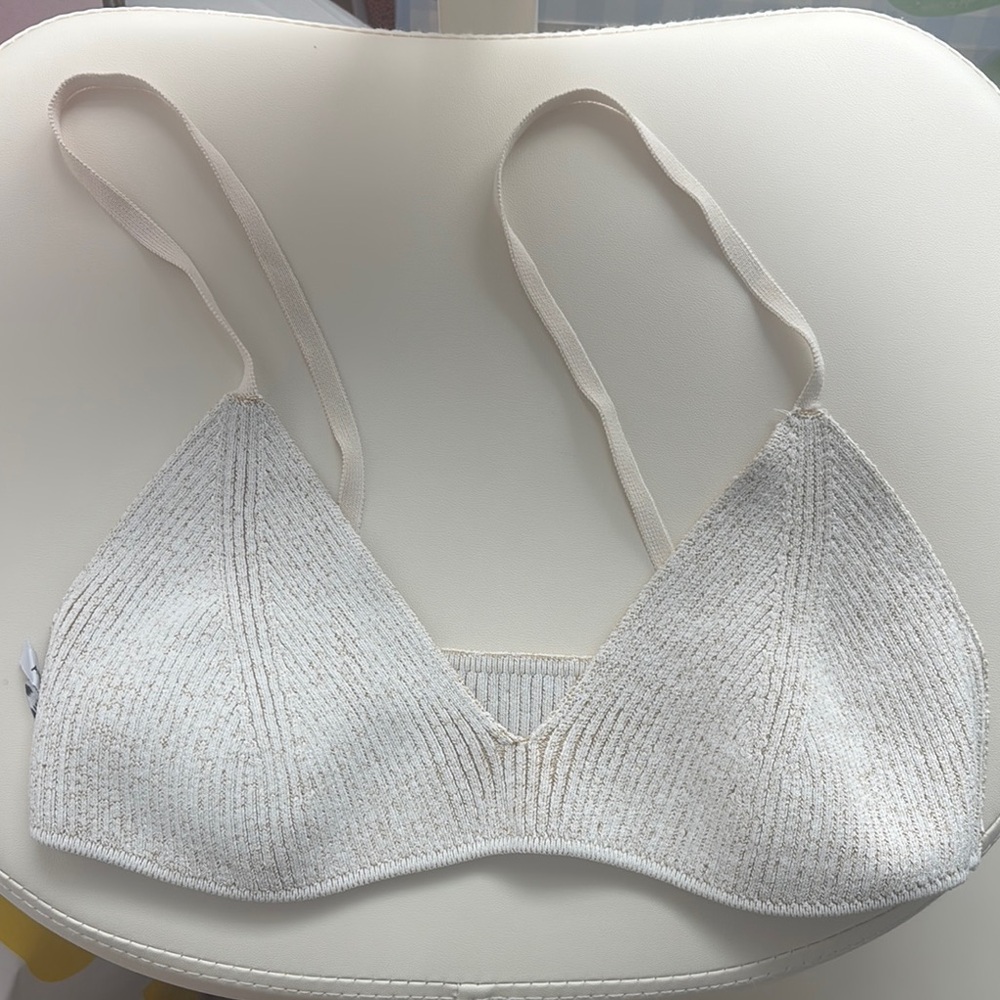 Anine Bing Cream Ribbed Knit Bralette